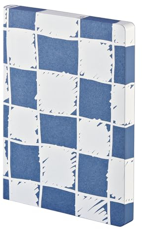Nuuna Notizbuch A5+ | Graphic L - Cheeky Checks | 3,5 mm Punktraster | 256 nummerierte Seiten | 120 g Premium-Papier | Recyceltes Denim blau | nachhaltig produziert in Deutschland