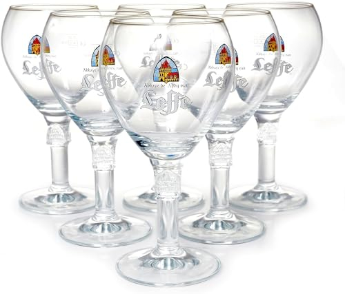 LEFFE - Bicchieri da Birra Originali Leffe in Puro Vetro - Calici da Birra Leffe Ufficiali da 25cl - Set da 6 Bicchieri