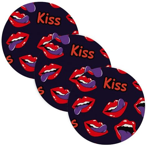3 Pcs Heat Proof Trivet for Hot Dishes 15in Valentine's Day Lips Kisses Tongue Retro Purple Cotton Thread Weave Hot Pot Holders for Microwave Stove Farmhouse Kitchen Decor