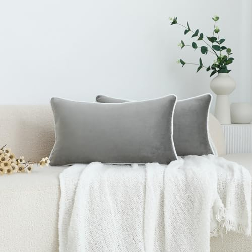 LIGICKY 2er Set Luxus Dekorative Kissenbezug Samt Weich Zierkissenbezüge Einfacher Rechteckiges Lendenkissen Kissenbezüge Deko Sofakissen für Wohnzimmer Couch Schlafzimmer Auto, Grau 30 x 50 cm