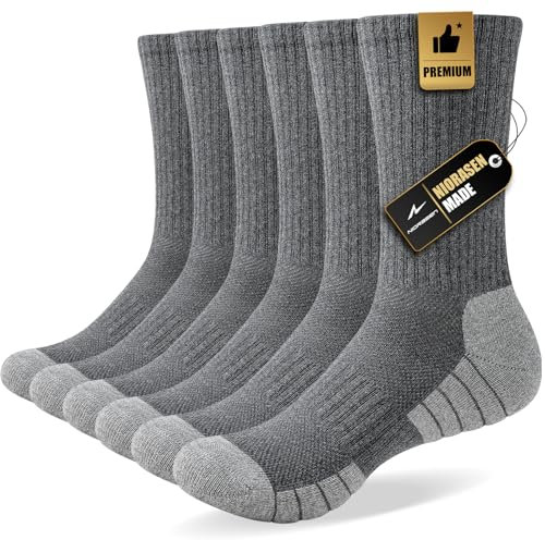 Niorasen Socken Herren Damen, 6 Paar Atmungsaktive Wandersocken Tennissocken Sportsocken, Baumwolle Gepolsterte Hochleistung Laufsocken Arbeitssocken, 43-46 39-42 35-38 47-50