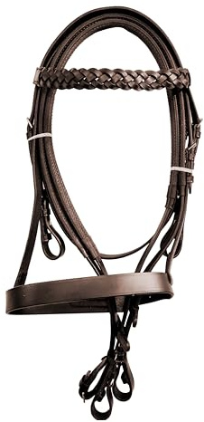 Genuine Leather Hunter Bridle Plaited/Braided Headband Browband Grip Rubber Reins SS Fittings Black Brown