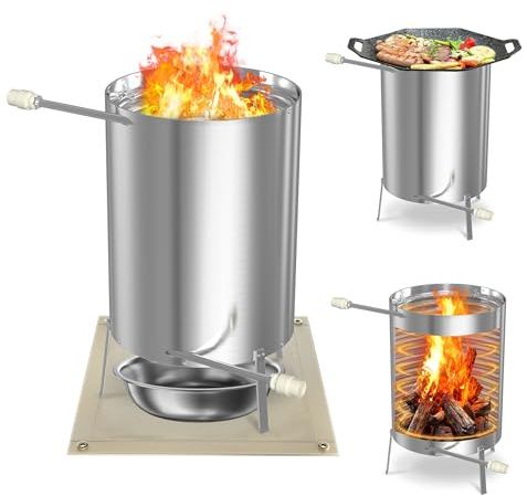 UISEBRT Calefacción de piscina con fuego de leña – Barril de fuego de acero inoxidable 100% con espiral de calefacción de diámetro 32/38 mm de diámetro, conexión de estufa de piscina, calentador de