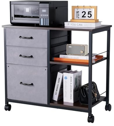 VEVOR Armoire de Bureau avec 3 Tiroirs en Tissu et 2 Étagères Ouvertes, Meuble Classeur Métallique Mobile, Caisson de Bureau pour Rangement Classement des Documents et Dossiers, Maison, Marron
