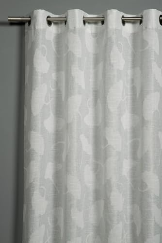 Sehlbach Cortinas confeccionadas Sehlbach Con ojales, Motivo de hojas de gingko, Gris, 140 x 48 cm Cortinas, Tejido jacquard, Traslúcido, Ofrece privacidad, Certificado Oeko-Tex, Presencia elegante