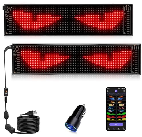 JDVOOTD Set di 2 Scritta LED Personalizzabile, 37x9.2cm Pannello LED Flessibile Programmabile per Auto con Sincronizzazione, Insegna LED Scorrevole Bluetooth (2 Pezzi)