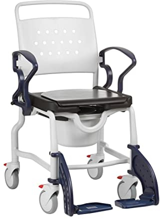 FabaCare Dusch- Toilettenrollstuhl Berlin, made in Germany, Premium Toilettenstuhl, Duschstuhl fahrbar, Rollstuhl mit WC Eimer, Grau-Blau