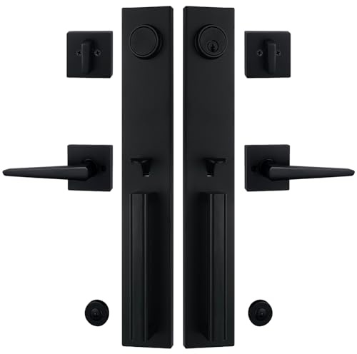 TMC Double Door Handlset for Front Door in Matte Black (Keyed Entry Handle and Dummy Hanlset Set),MDHST2016DB-SK