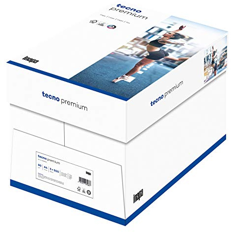 inapa tecno Premium - Carta per stampante/fotocopiatrice, 80 g/m², formato A4, 5 x 500 fogli, colore: Bianco