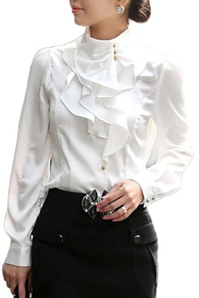 BININBOX Chemise pour Femmes Chemise Col Montant Business Slim Chemise en Mousseline Printemps Automne Hiver(M Blanc)