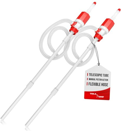TERA PUMP (2PK) 55 Gallon Drum Pump with Segmented Suction Tube for Drinking Water, Corrosives, Detergents, Mild Acids, Gas, Diesel, Liquid Waxes & more Red