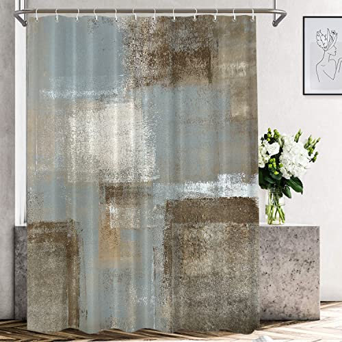 Shrahala Dekorativer Duschvorhang, Retro-Ölfarbe, grau, abstrakt, Öl-Badezimmerdekoration, Polyesterfaser, wasserdicht, mit Kunststoffringen für Duschkabine, Badewannen, 182,9 x 182,9 cm