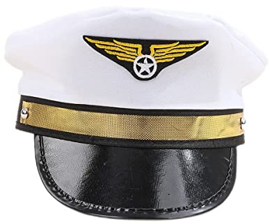 LEEMASING Cappellino da compagnia aerea pilota per adulti, per compagnia aerea, aereo, aviatore, Halloween, costume per feste e cosplay, colore bianco