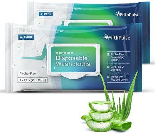 Engångsdukar för vuxna (2 x 40 förpackningar) – förborttagen kroppstorkning för vuxna bad infunderad med aloe och lanolin – alkoholfria våtservetter för äldre extra stor – 20 x 30 cm tvättdukar