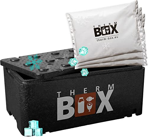 THERM BOX Profi Styroporbox 20BL mit 3X Kühlakku für Kühlbox 20L Innen: 45,7x25,8x17cm Transportbox Wiederverwendbar