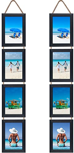 EYMPEU 10x15 Collage Vier aufgehängte Bilderrahmen Set, rustikale 8 offen vertikalen Rahmen gemacht, um 10x15 cm Foto-Postkarte für Wanddekoration anzuzeigen, Schwarz