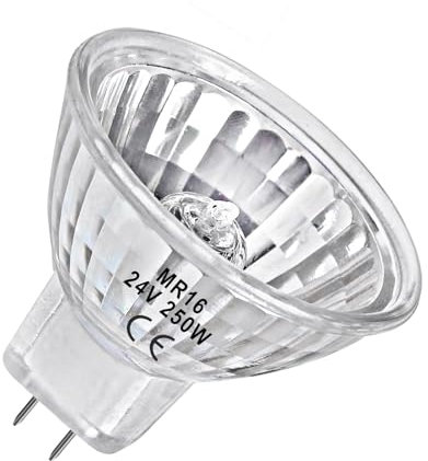 LedWekei Lampadine alogene Gu5.3, lampadina alogena mr16 24v 250w, lampadine alogene dimmerabili 2700K (coppa riflettente a griglia, confezione da 1)