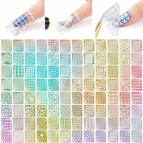 MOLILON Airbrush Stencils for Nails Air Brush Nail Stickers Decals Printing Templates Stencil Tool Number Star Heart Butterfly Flower Hollow Nail Art Stickers (288 Designs, 24 Sheets)