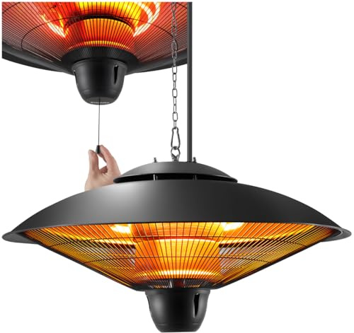 tectake® Calefactor Infrarrojo Colgante, Uso en Interiores y Exteriores, 2 Niveles de Potencia, Estufa Exterior de Aluminio, Calentador Habitacion, Ideal para Alérgicos, Calefactor Para Baño - Negro