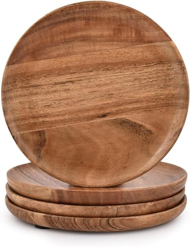 Mahasu Platter Acacia Wood Wooden Serving Platter for Kitchen Counter Home Dinning Coffee Table (17.78cm x 17.78cm x 2.54cm), (Set of 4)
