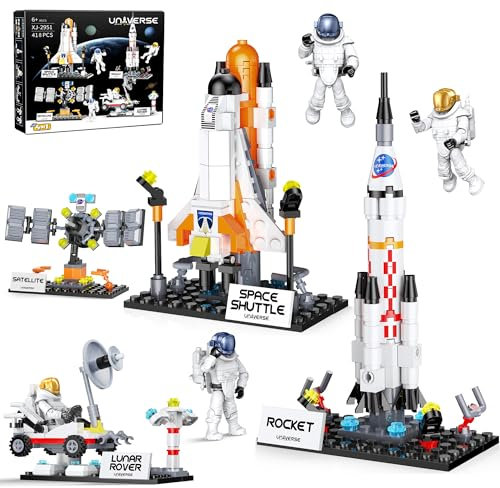 Space Shuttle Toys, 4-in-1 Space Exploration Shuttle Building Toy, 418pcs 4 Models Aerospace Rocket Building Sets Toy, Space Base and Rocket Launchpad Set, Valentines Day Gifts for Kids 6+ Years