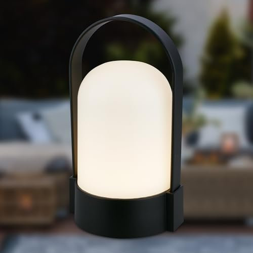 Briloner - Lampada da tavolo LED senza fili IP44, touch, dimmerabile, batteria sostituibile, lampada da comodino, lettura, LED, campeggio, lampada a batteria, esterno, 9x8x15,5 cm, nera