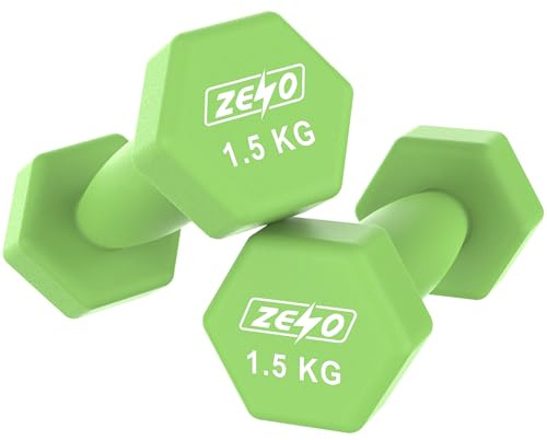 ZENO Dumbbells Set Of 2 | Dumbbells for Women | Hexagon Neoprene Weights | Hand Weights for Women | Anti-Slip & Sweat Resistant Dumbells | 1.5KG Dumbbell Pair