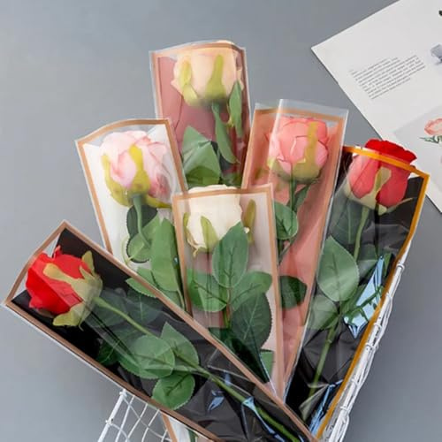 Steowsey 50 PCS Single Rose Sleeves Flower Wrapping Bag Bouquet Packaging Bags Floral Wrappers Plastic for Valentine'S Day,Black