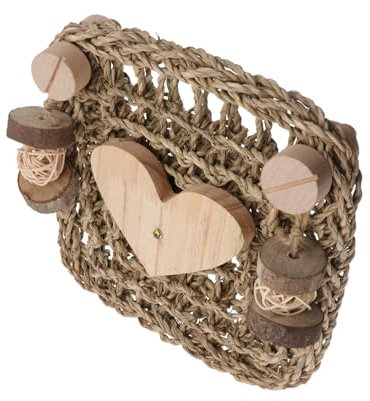 JOINPAYA Rabbit Guinea Pig Grass Mat Chewing Toy Heart-shaped Pet Cage Mat Woven Teeth Grinding Pad for Small Animals