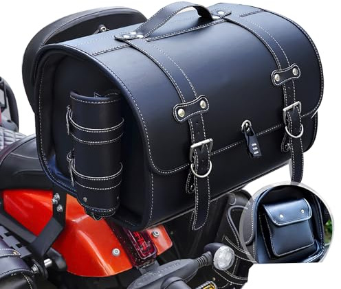 Sacoche de Selle Moto Étanche 33 L Vintage, Sac Moto pour Porte‑Bagages Arrière, Coffre De Rangement pour Coffre De Voyage, Grande Capacité (Noir)