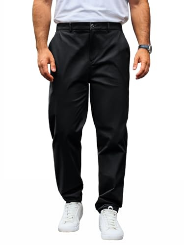 Runcati - Pantaloni chino da uomo, Regular Fit, in tessuto elasticizzato, tinta unita, in cotone, lunghi, leggeri, per il business e il lavoro, con vita elastica, Nero , M