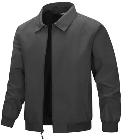 33,000ft Men's Lightweight Jackets Waterproof Windbreaker Bomber Jacket | Windproof Summer Harrington Jacket, Smart Casual Full Zip Thin Golf Jacket with Pockets for Outdoor Sport Work