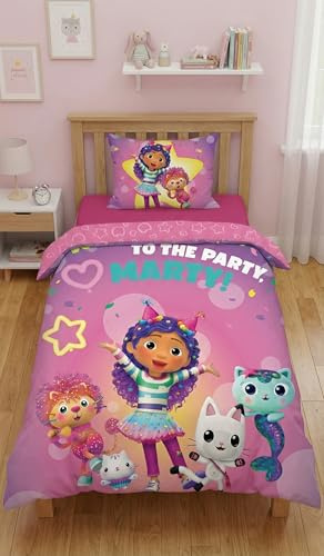 Halantex Gabby och det magiska hemmet barnsängkläder - påslakan 140 x 200 cm + örngott 70 x 90 cm - officiell licens - 100 % polyester - 1 person flicka täcke
