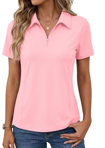 Rapbin Womens Polo Shirt Short Sleeve Gym Golf Tops Ladies Running T-Shirt | 1/4 Zip Workout Top Quick Dry Sports Top for Tennis Golf Activewear Lightweight UPF 50+ UV Sun Protection Tee Shirts