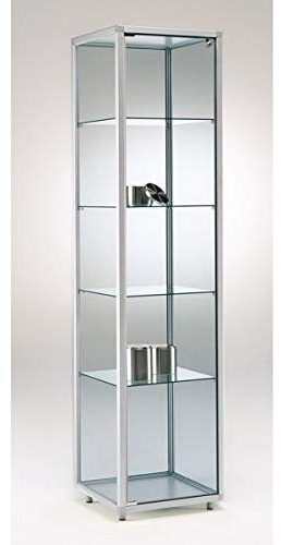 Produktvitrine & Standvitrine 41,5 x 41,5 x 183,5 cm – schmale Glasvitrine abschließbar & Spiegelrückwand – ohne Beleuchtung – ideal für Ausstellungen, Messen & Geschäfte