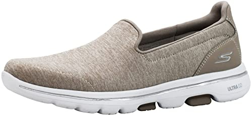 Skechers Go Walk 5, Sneaker Infilare Donna, Beige Taupe Textile Trim, 35 EU