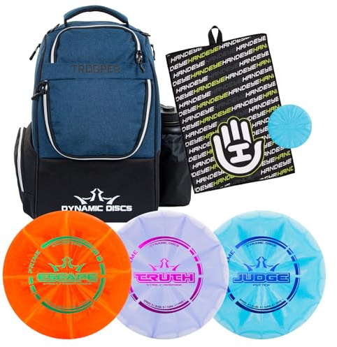 Dynamic Discs Trooper Disc Golf Backpack Starter Set | Prime Disc Golf Set of 3 – Judge, Truth & Escape | Prime Burst Base Plastic | Ideal for Beginners & Recreational Players (Heather Blue)