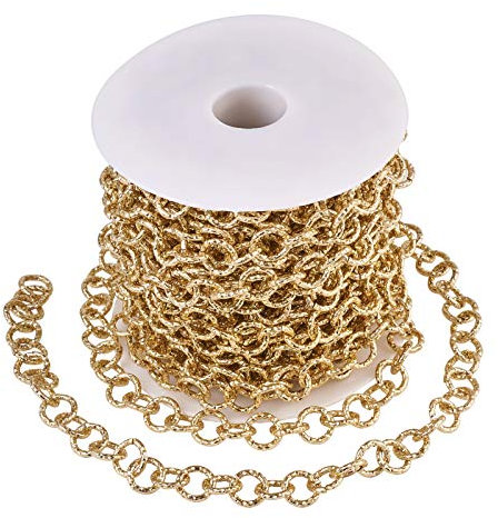 Catena a maglia rolò, 10 m/rotolo, in alluminio con placcatura in vero oro 18 kt, 11,5 x 2 mm, color oro chiaro, non saldata, per choker, bracciali, collane e per la realizzazione di gioielli