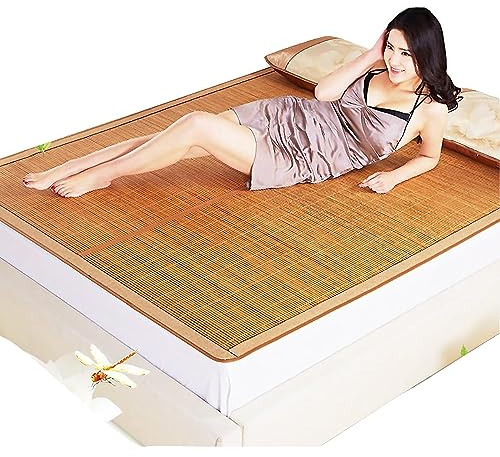 Summer Bamboo Sleeping mat, Foldable Double Sided Bamboo mat for Bed, Mattress Topper Twin Queen Cool mat for Living Bedroom Floor (100x190cm/39.4x74.8inch, Bamboo)