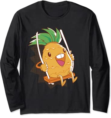 Ananas sur une balançoire Fruit de dessin animé Manche Longue