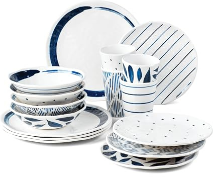 Lenox Blue Bay - Set di stoviglie in melamina, 16 pezzi, 4,1 kg, 0