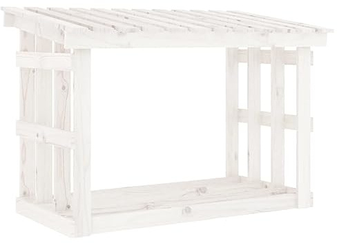 vidaXL Vedställ vit 108x64,5x77 cm massiv furu, vedhylla, vedhyllor, vedförvaring