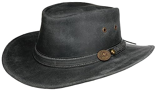Scippis Irving – Robuster Lederhut für Damen & Herren | Wasserabweisender Westernhut mit formbarer Krempe | Perfekt für Outdoor, Abenteuer & Freizeit (DE/NL/SE/PL, Alphanumerisch, L, Schwarz)