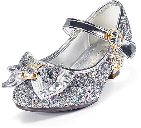TRIWORIAE-Scarpe Principessa Bambina Bimba, Scarpe Glitterate con Tacchi per Ragazza, Scarpe Cosplay con Paillettes Eleganti per Cerimonia Festa Argento 33