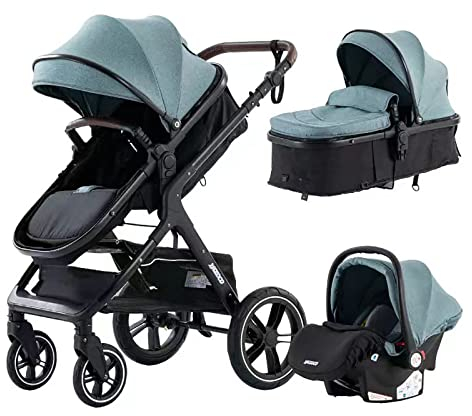 YAZOCO kinderwagen, kinderwagen 3 in 1 Kombikinderwagen reisesysteme mit Regenschutz Fußsack, Zusammenklappen, Liegeposition