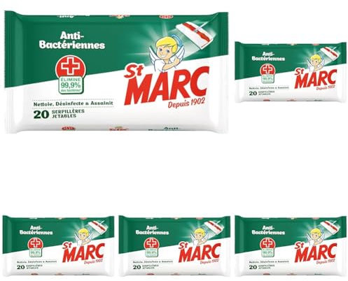 St Marc Serpillières Lingette Jetables Imprégnées Anti-bactériennes - 20 Serpillères (Lot de 5)