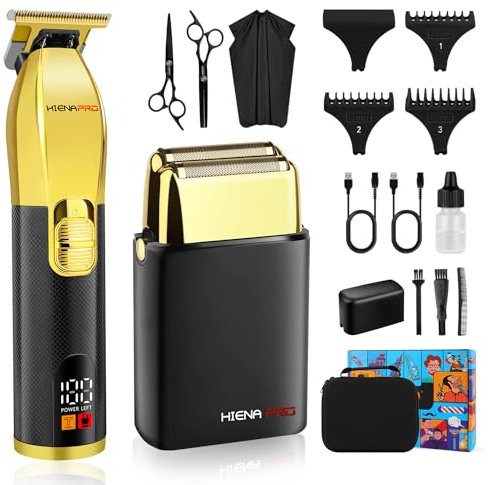 HIENA PRO Rasoirs électriques pour homme, kit professionnel de tondeuse à barbe, kit de rasage, rasoir de tête chauve, tondeuse de précision sans fil, tondeuse de barbier, cadeaux pour homme