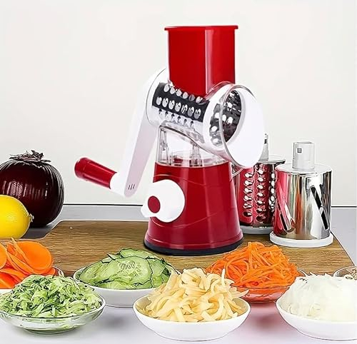 Rallador de Queso, Rallador Verduras con 3 Cuchillas de Tambor, Rallador Cocina de Corte más Rápido y Fácil, Cortadora de Verduras Ideal para Queso, Pepino, Zanahoria, Nueces, etc.