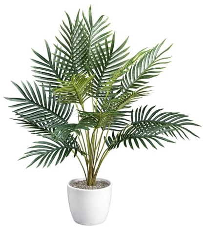 CREATIV green Künstliche Areca Palme 60cm - 18 naturgetreue Wedel & realitätsnaher Kies - Hochwertige Palme künstlich mit Kunststoff-Topf - Ideal als Indoor Deko