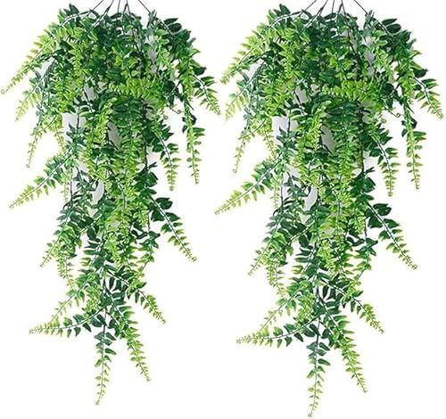 Valyria Home - 2 Piezas Artificial Helecho Colgante 90 cm - Artificiales Plantas Colgantes y Realistas - Balcón, Salon o Dormitorio - Hiedra Artificial Colgante - Hiedra Falsa Decorativa